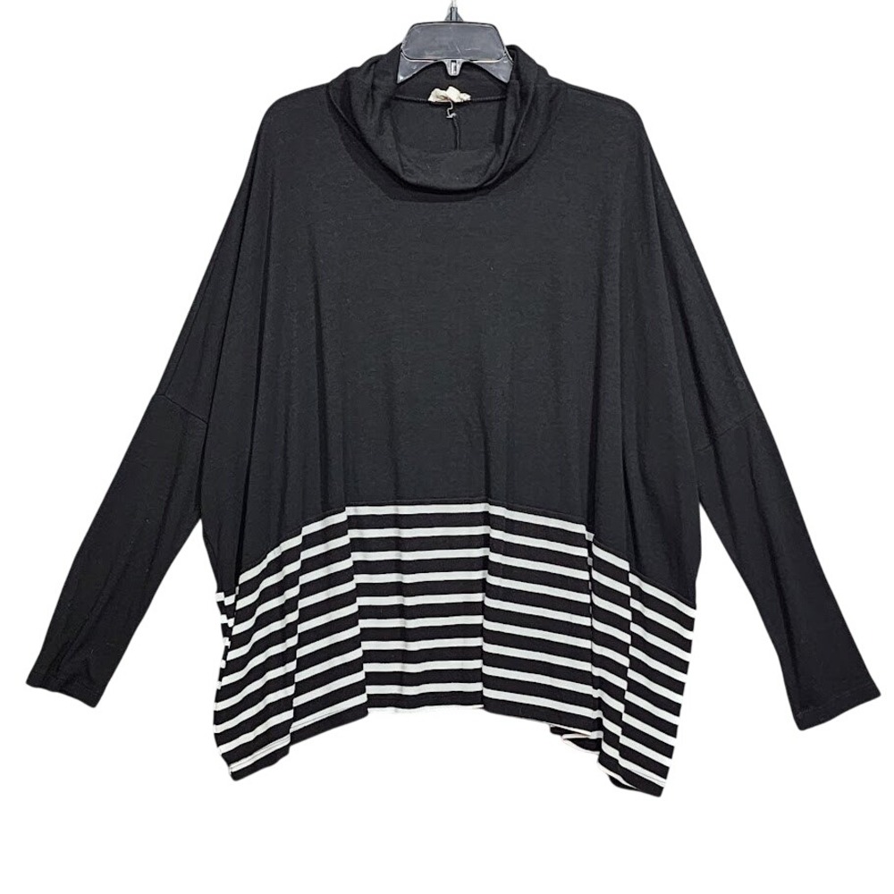 Betsy's Boutique Shop Black White Striped Cowl Neck Dolman‎ Sleeve Top Blouse